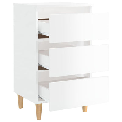 Bed Cabinets & Wood Legs 2 pcs High Gloss White 40x35x69cm