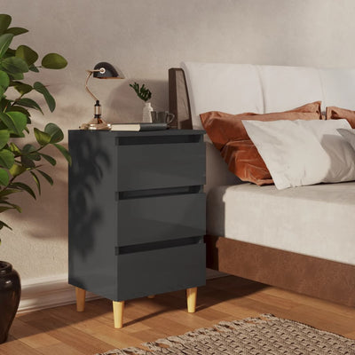 Bed Cabinets & Wood Legs 2 pcs High Gloss Grey 40x35x69cm