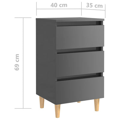 Bed Cabinets & Wood Legs 2 pcs High Gloss Grey 40x35x69cm