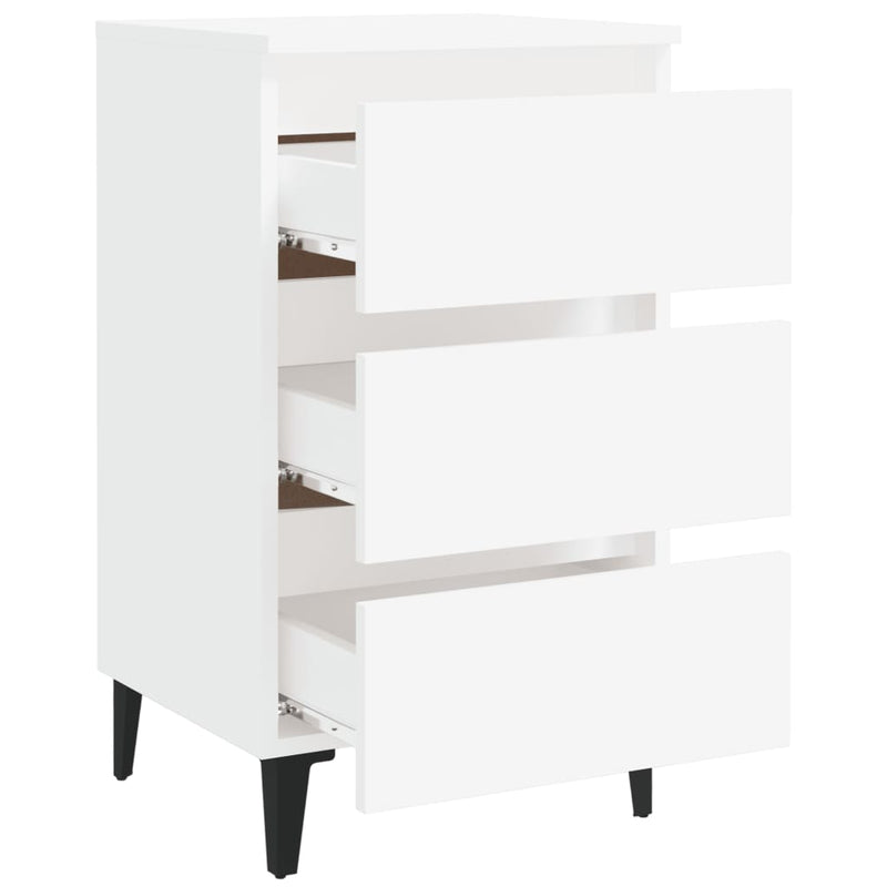 Bed Cabinet with Metal Legs White 40x35x69 cm