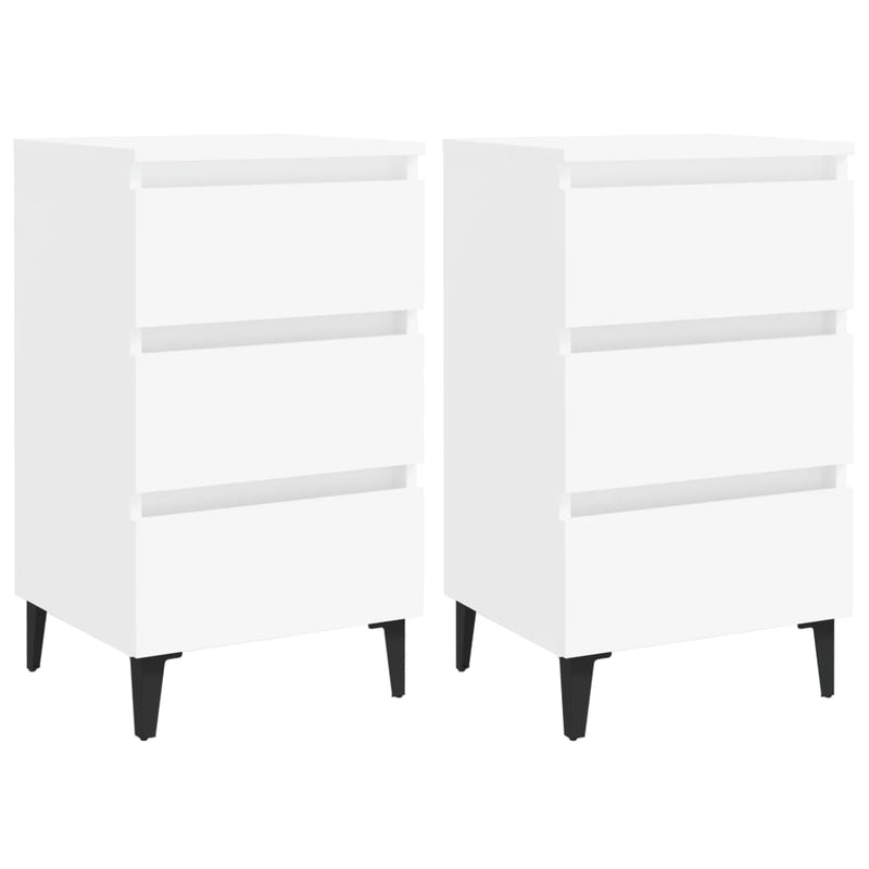 Bed Cabinet with Metal Legs 2 pcs White 40x35x69 cm