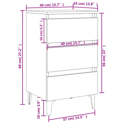 Bed Cabinet with Metal Legs 2 pcs White 40x35x69 cm