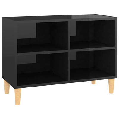 TV Cabinet with Solid Wood Legs High Gloss Black 69.5x30x50 cm