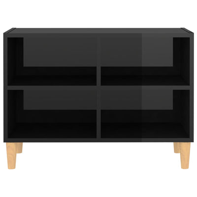 TV Cabinet with Solid Wood Legs High Gloss Black 69.5x30x50 cm