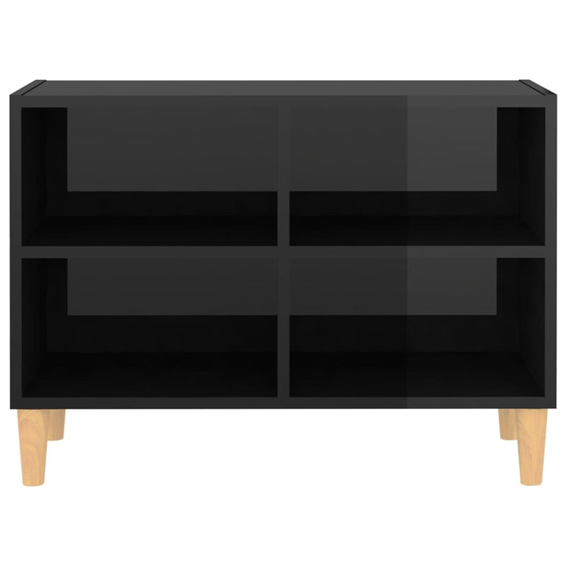 TV Cabinet with Solid Wood Legs High Gloss Black 69.5x30x50 cm