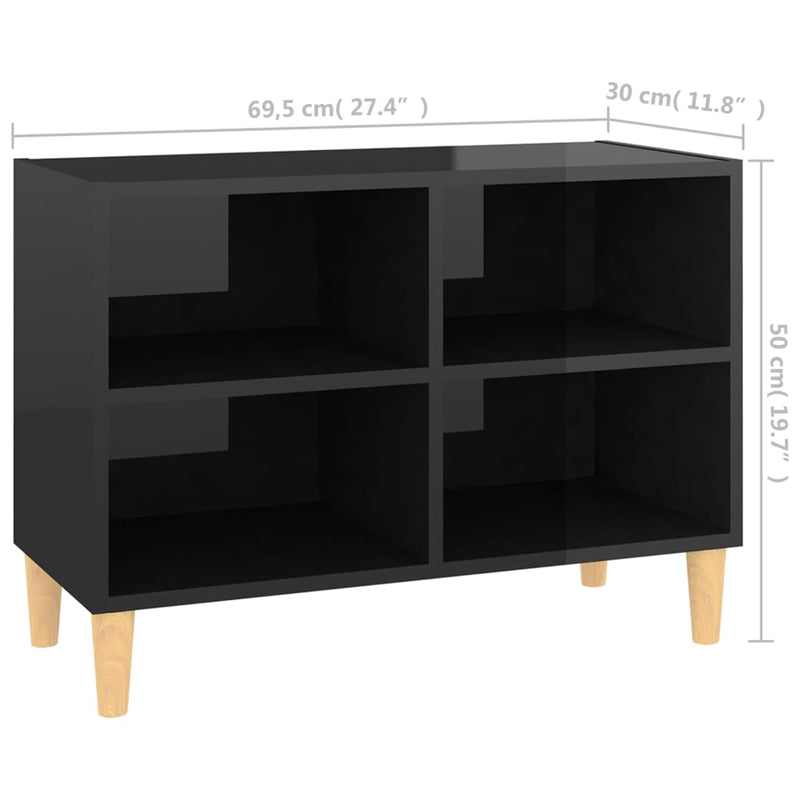 TV Cabinet with Solid Wood Legs High Gloss Black 69.5x30x50 cm