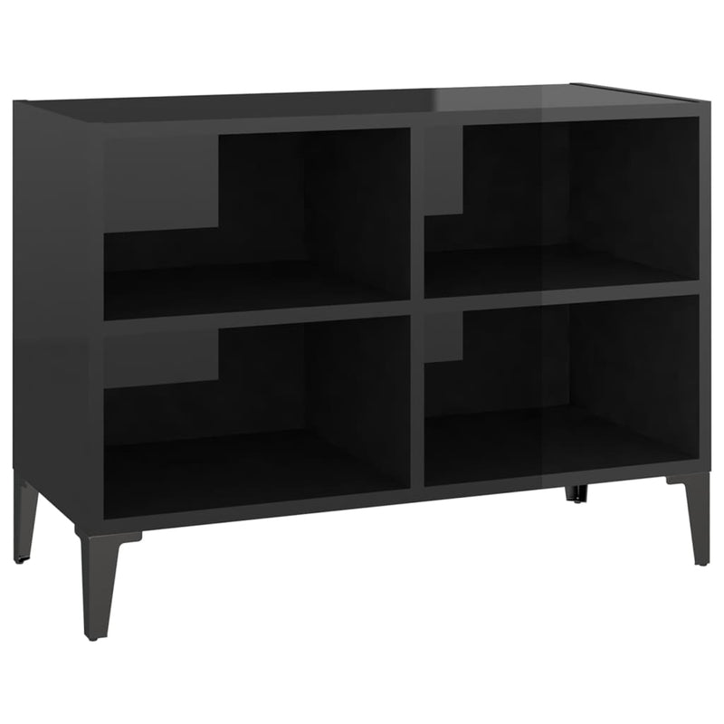 TV Cabinet with Metal Legs High Gloss Black 69.5x30x50 cm