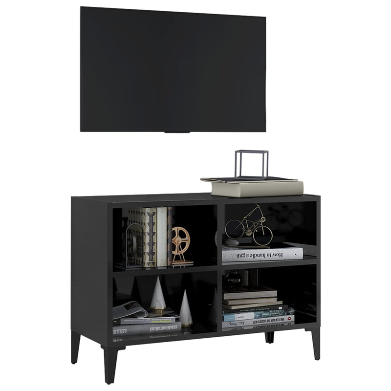 TV Cabinet with Metal Legs High Gloss Black 69.5x30x50 cm