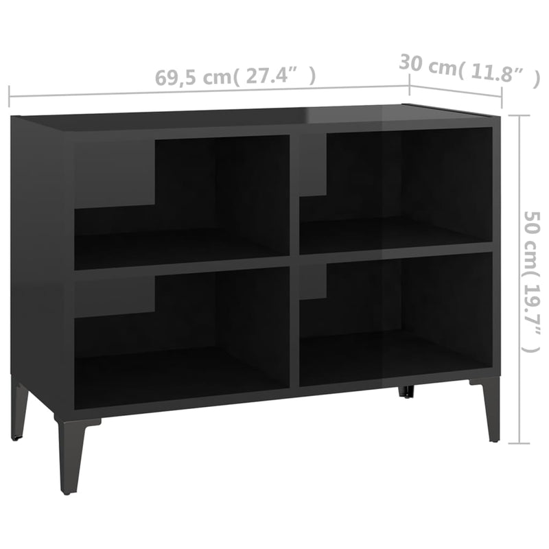 TV Cabinet with Metal Legs High Gloss Black 69.5x30x50 cm