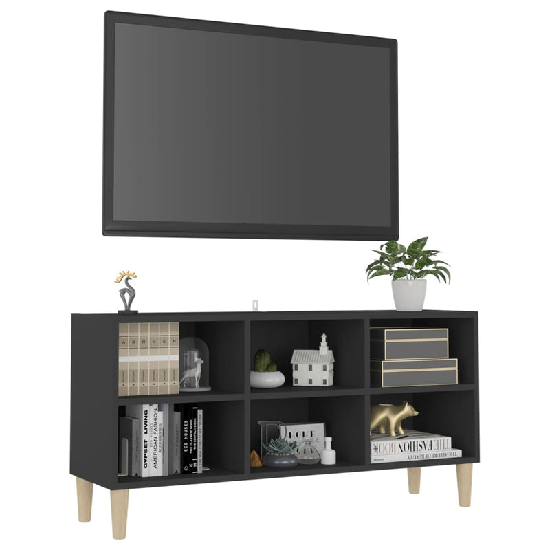 TV Cabinet with Solid Wood Legs Grey 103.5x30x50 cm