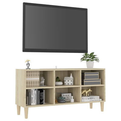 TV Cabinet with Solid Wood Legs Sonoma Oak 103.5x30x50 cm