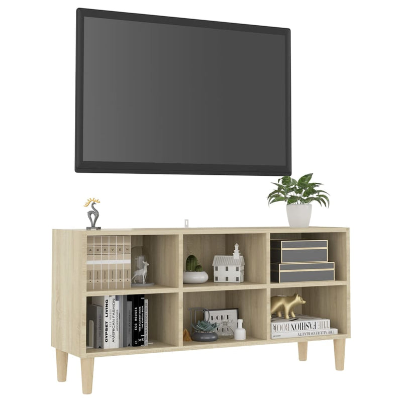 TV Cabinet with Solid Wood Legs Sonoma Oak 103.5x30x50 cm