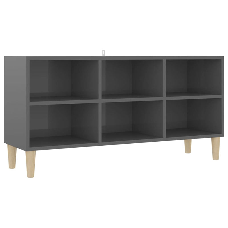 TV Cabinet with Solid Wood Legs High Gloss Grey 103.5x30x50 cm