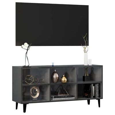 TV Cabinet with Metal Legs High Gloss Grey 103.5x30x50 cm