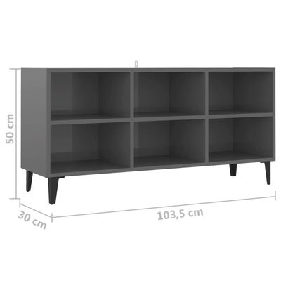 TV Cabinet with Metal Legs High Gloss Grey 103.5x30x50 cm