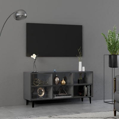 TV Cabinet with Metal Legs High Gloss Grey 103.5x30x50 cm