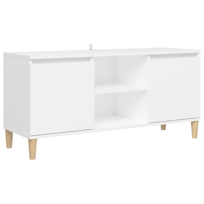 TV Cabinet with Solid Wood Legs White 103.5x35x50 cm