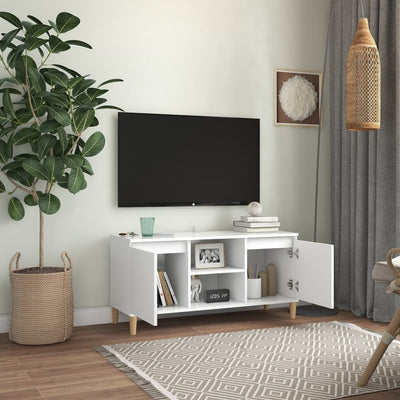 TV Cabinet with Solid Wood Legs White 103.5x35x50 cm