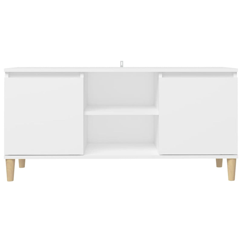 TV Cabinet with Solid Wood Legs White 103.5x35x50 cm