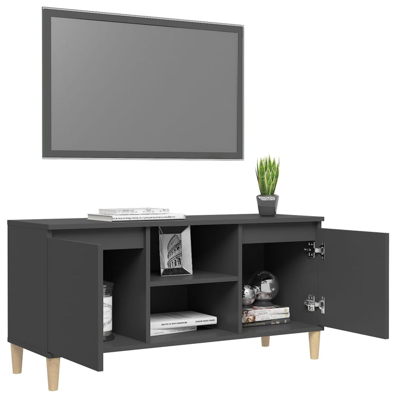 TV Cabinet with Solid Wood Legs Grey 103.5x35x50 cm