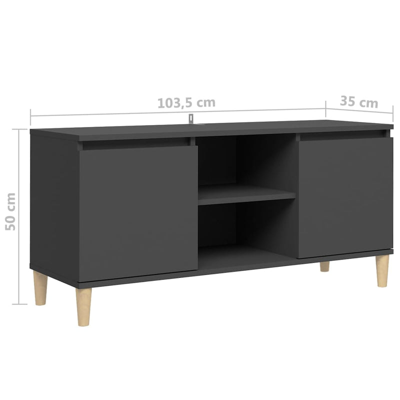 TV Cabinet with Solid Wood Legs Grey 103.5x35x50 cm