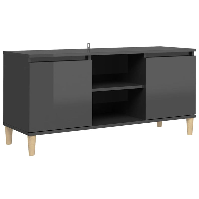 TV Cabinet & Solid Wood Legs High Gloss Grey 103.5x35x50 cm