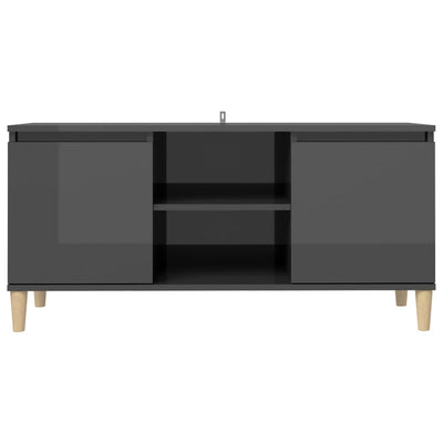 TV Cabinet & Solid Wood Legs High Gloss Grey 103.5x35x50 cm