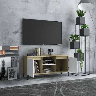 TV Cabinet with Metal Legs White and Sonoma Oak 103.5x35x50 cm