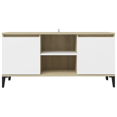 TV Cabinet with Metal Legs White and Sonoma Oak 103.5x35x50 cm