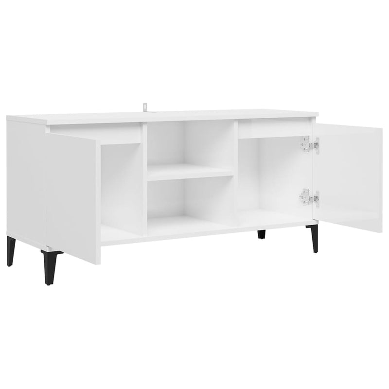 TV Cabinet with Metal Legs High Gloss White 103.5x35x50 cm