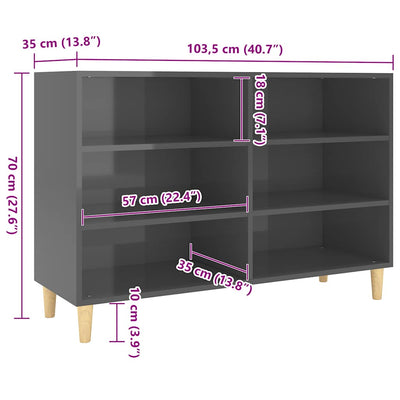 Sideboard High Gloss Grey 103.5x35x70 cm Engineered Wood