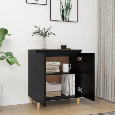 Sideboard with Solid Wood Legs Black 60x35x70 cm Engineered Wood