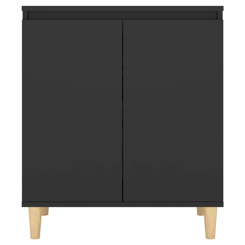 Sideboard with Solid Wood Legs Black 60x35x70 cm Engineered Wood