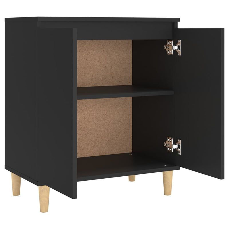 Sideboard with Solid Wood Legs Black 60x35x70 cm Engineered Wood