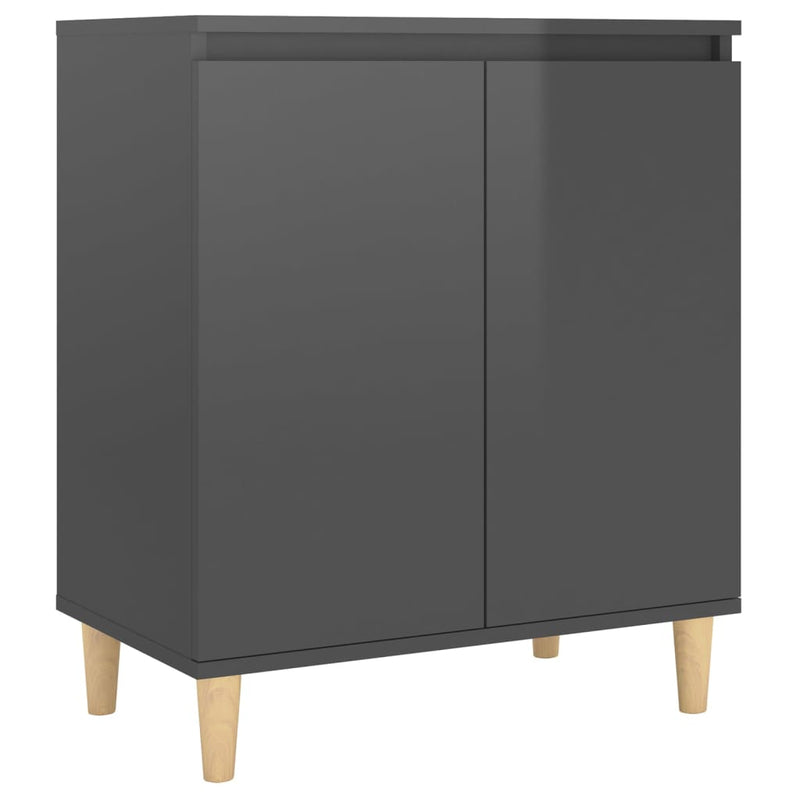 Sideboard&Solid Wood Legs High Gloss Grey 60x35x70 cm Engineered Wood