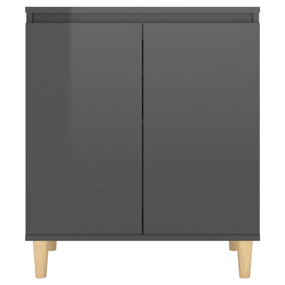 Sideboard&Solid Wood Legs High Gloss Grey 60x35x70 cm Engineered Wood