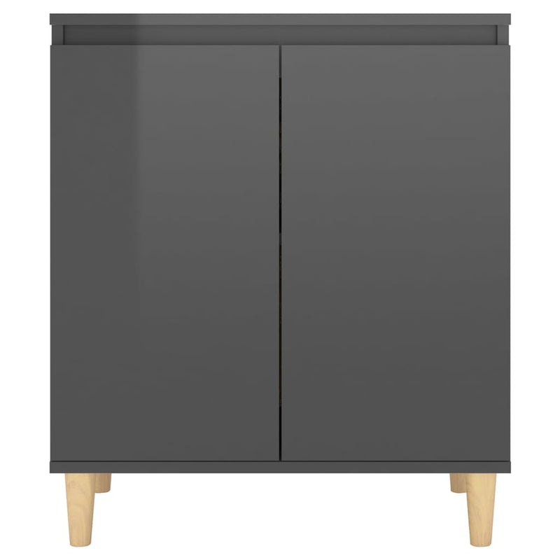 Sideboard&Solid Wood Legs High Gloss Grey 60x35x70 cm Engineered Wood