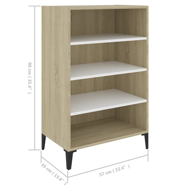 Sideboard White and Sonoma Oak 57x35x90 cm Engineered Wood