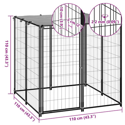 Dog Kennel Black 110x110x110 cm Steel