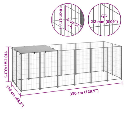 Dog Kennel Silver 330x110x110 cm Steel