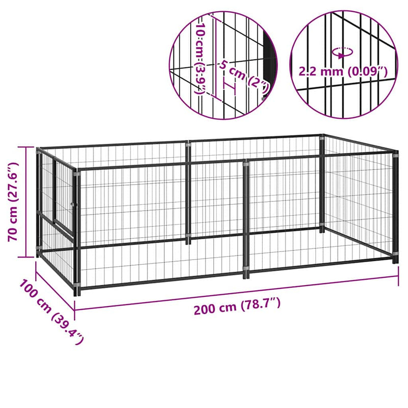 Dog Kennel Black 200x100x70 cm Steel