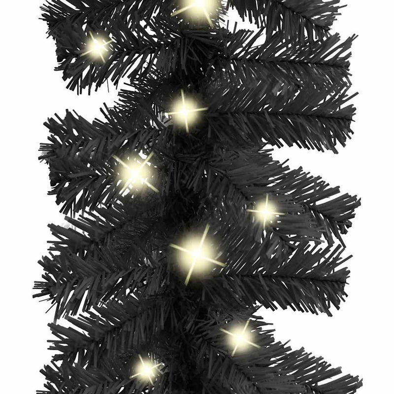 Christmas Garland with LED Lights 10 m Black