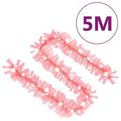 Christmas Garland with LED Lights 5 m Pink