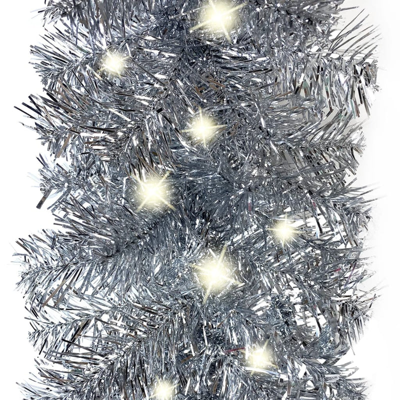 Christmas Garland with LED Lights 10 m Silver