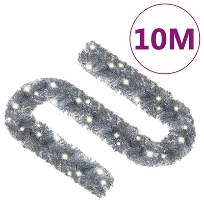 Christmas Garland with LED Lights 10 m Silver