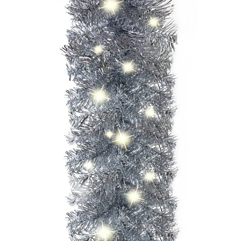 Christmas Garland with LED Lights 20 m Silver