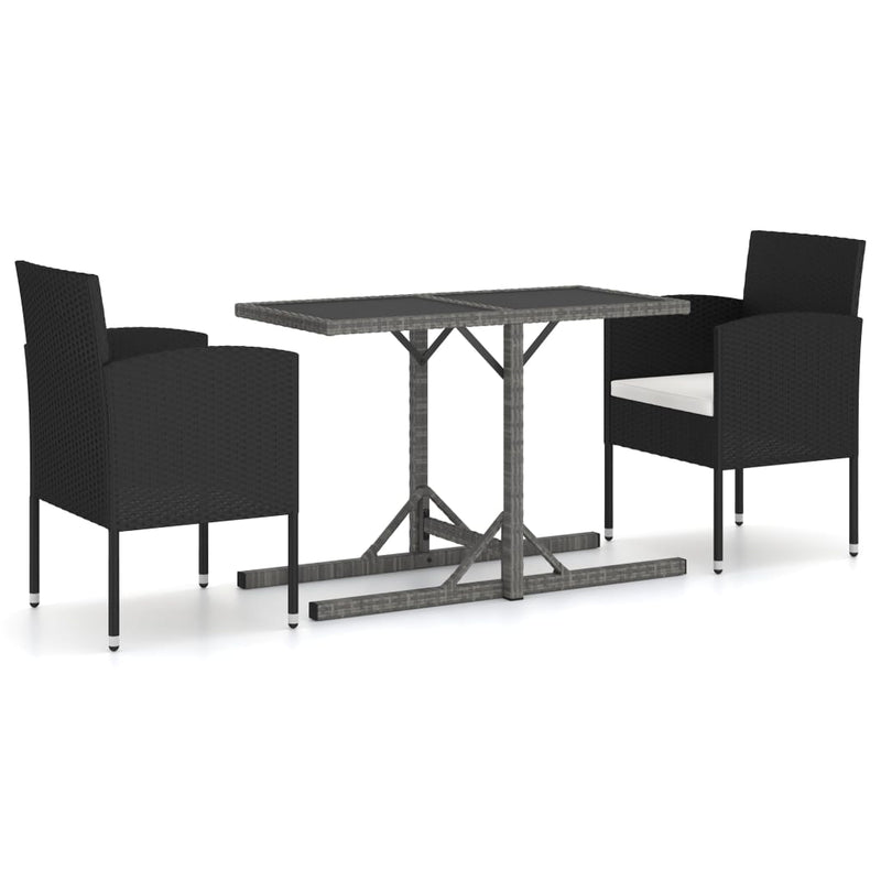 3 Piece Garden Dining Set Poly Rattan Black