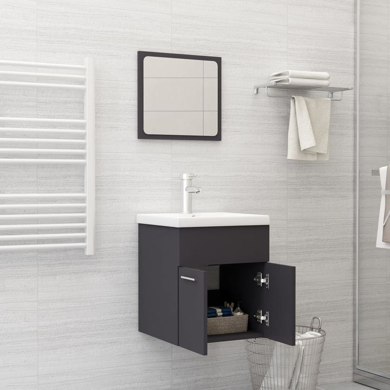 Bathroom Furniture Set Grey Engineered Wood