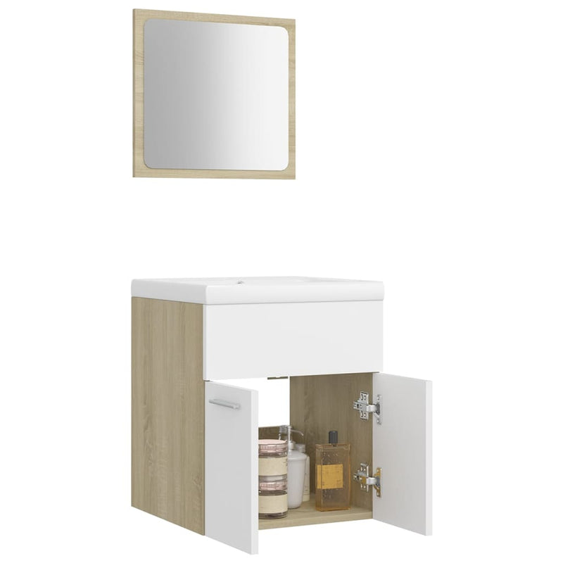 Bathroom Furniture Set White and Sonoma Oak Engineered Wood