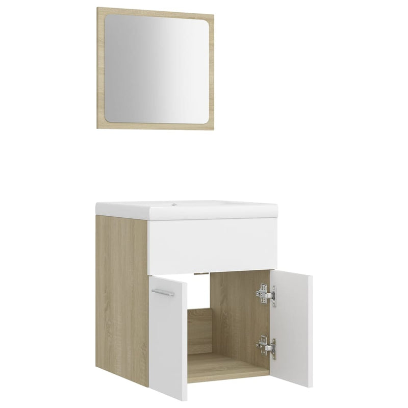 Bathroom Furniture Set White and Sonoma Oak Engineered Wood